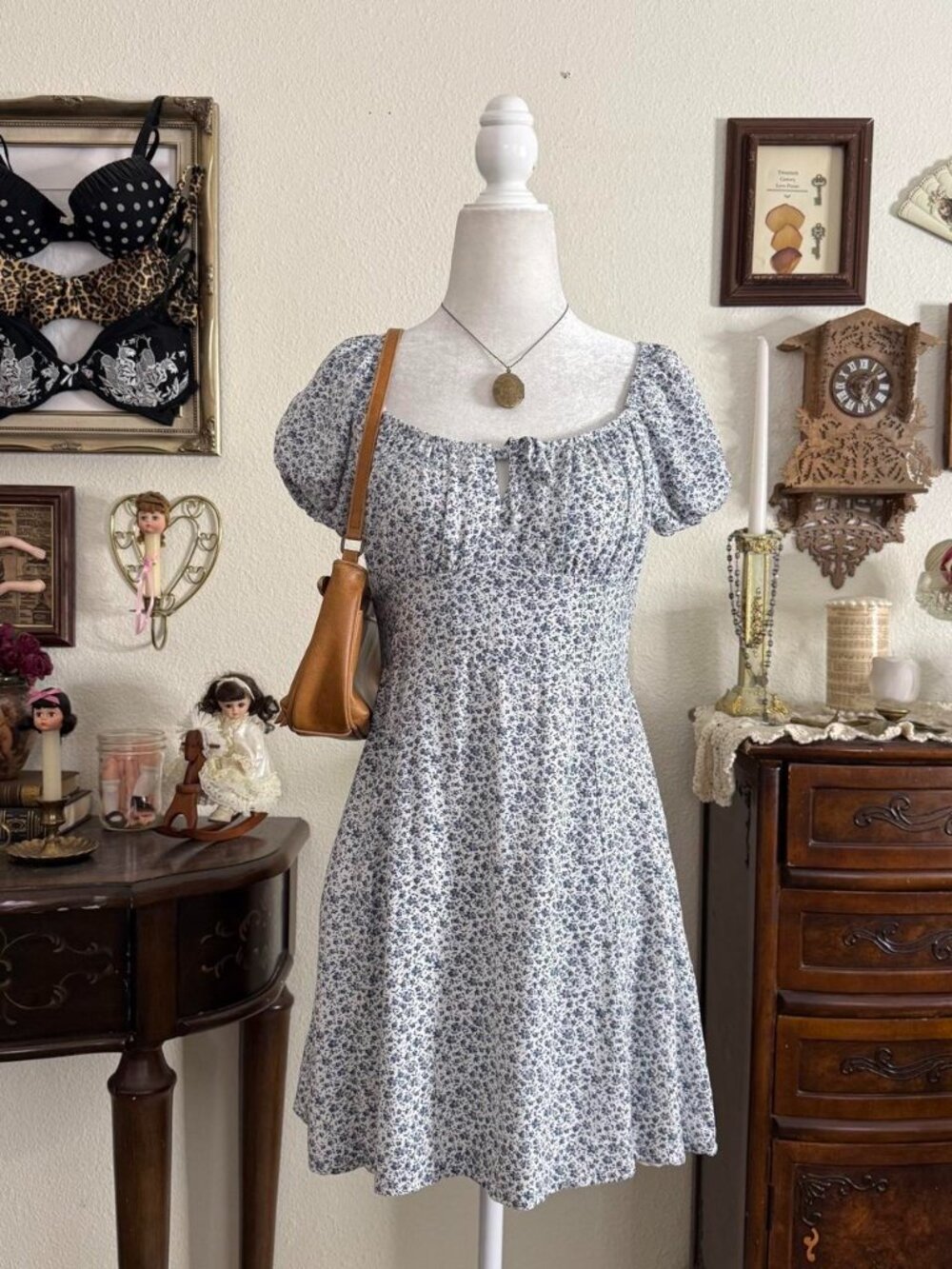 Dainty cottagecore floral puff milkmaid sleeve mini dress
